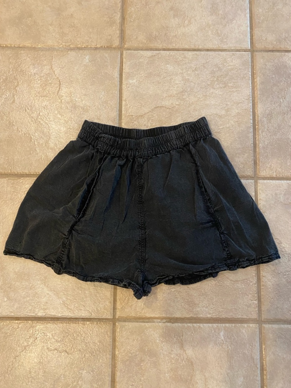 Free People Black High-Waist Elastic Pull-On Shorts